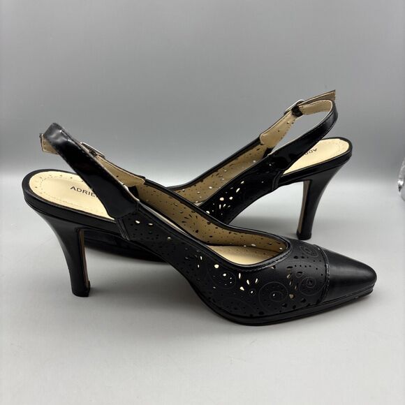 Adrienne Vittadini Pumps Women's Size 7.5 M Black Leather Jiante Ankle Strap - Picture 7 of 13